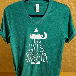 Cat Lady Small Green Cat Shirt “I Like Cats Cats Are My Favorite” NEVER WORN